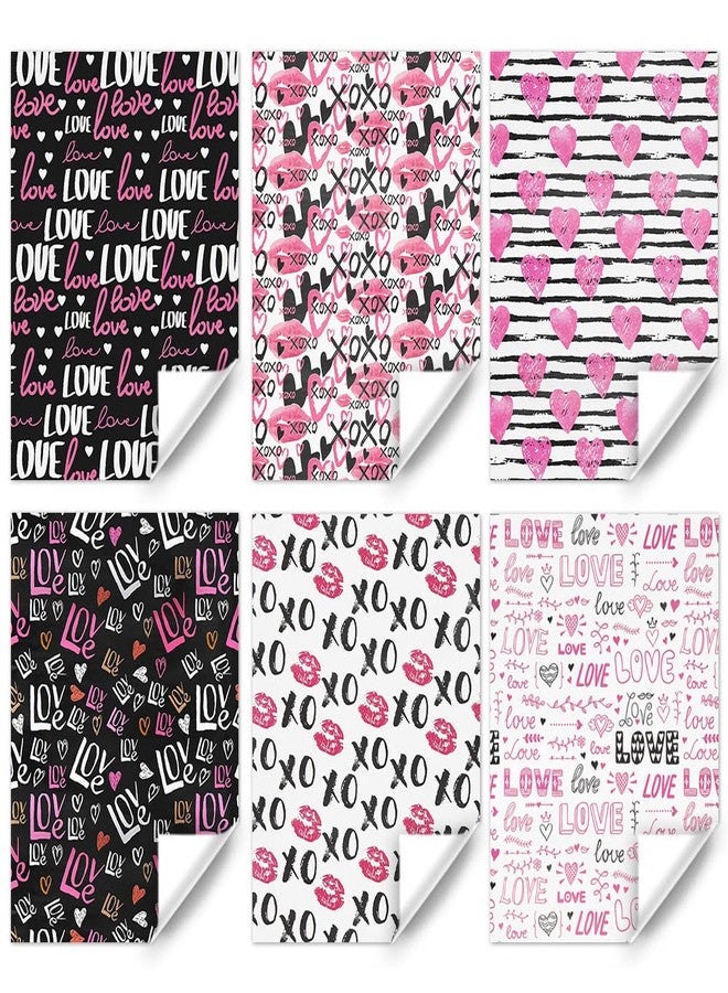 Geluode Valentines Wrapping Paper,6 Sheets 6 Designs Funny Kiss Love Heart Gift Wrapping Paper Adult,Black Pink White Red Gift Wrap Paper Whit 2 Rolls Ribbons For Valentine's Day Wedding Birthday Holiday - Image 3